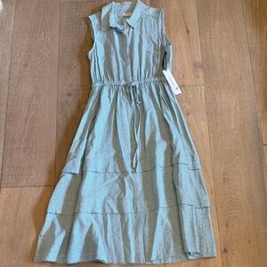 Calvin Klein Sleeveless Green Striped Midi Dress